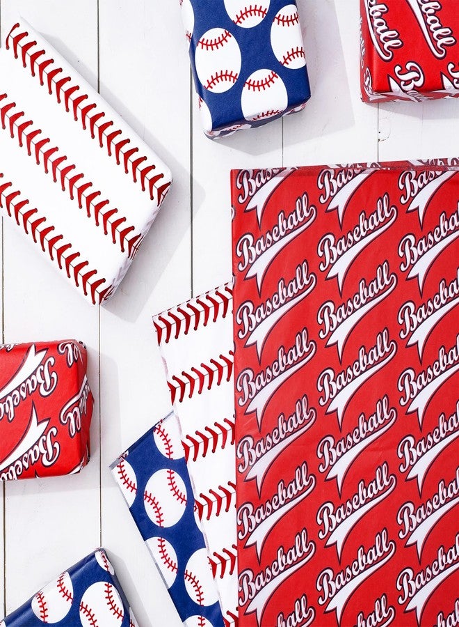Whaline 90Pcs Baseball Tissue Paper Red Blue White Sport Gift Wrapping Paper Baseball Print Packaging Paper DIY Art Craft Paper for Home Wedding Baby Shower Birthday Party Gift Wrap, 14 x 20 Inch - Image 3